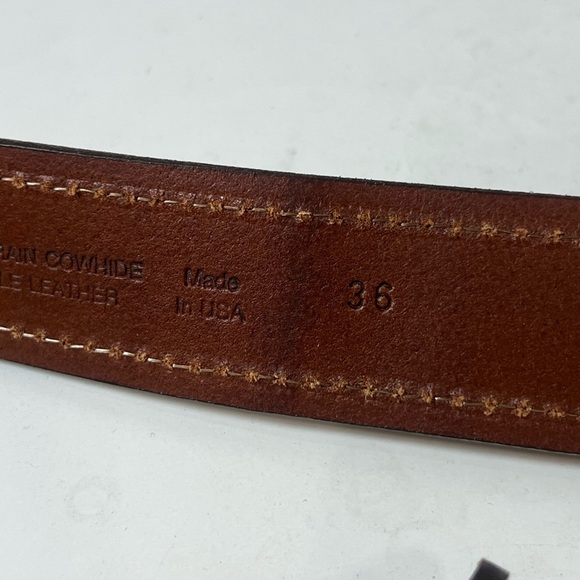 Like New Lyntone Made in USA Genuine Leather Brown Western Belt Silver Buckle - Picture 8 of 11